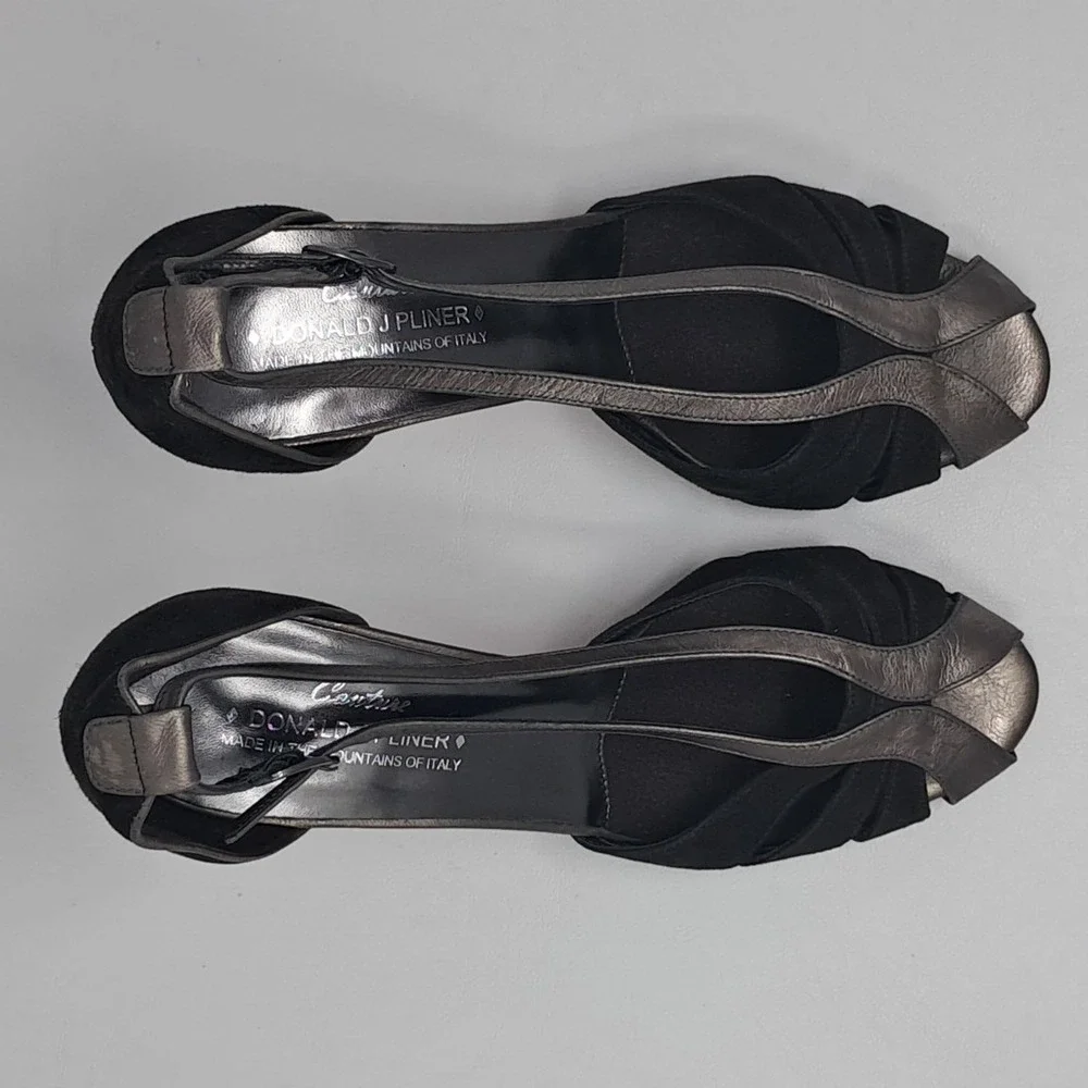 Donald J. Pliner Couture Heels Pumps Size 7.5 M Black Pewter Silver Italy